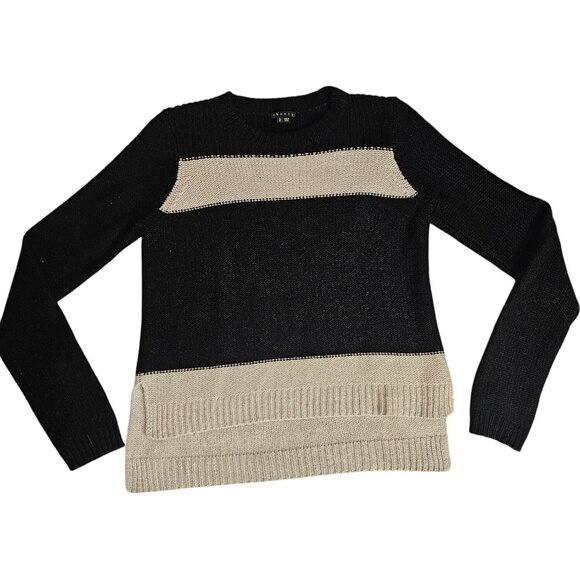 Theory Wool & Silk Blend Black & Beige Modern Minimalist Designer Sz L - Picture 1 of 5